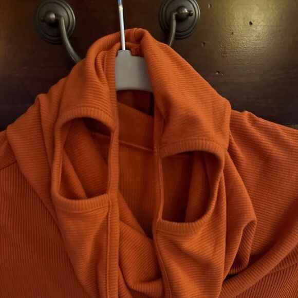 Orange Long sleeve turtle neck T-shirt with attached face mask - NOWT L - Picture 3 of 12